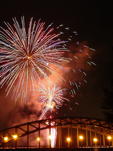 bridge and fireworks